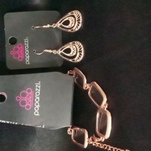 Paparazzi earrings & bracelet both copper tone. Sz 7.5 +2 nwt